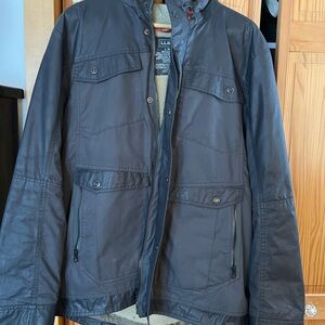 L.L. Bean Men's Charcoal Gray Utility Hooded Waxed Jacket
